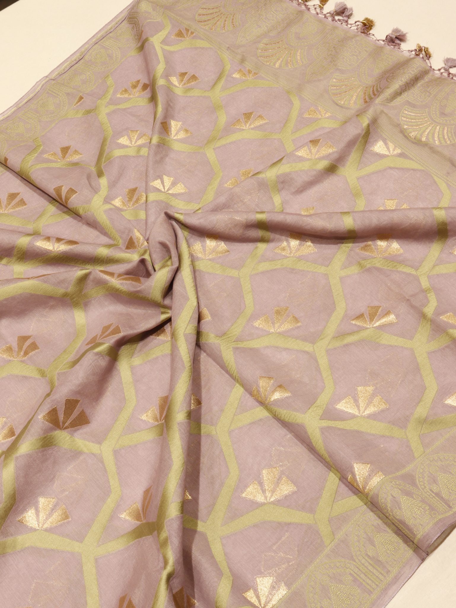 Dusty Lavender Cotton Banarasi suit neckline detail