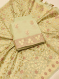 Green Cotton Banarasi suit front drape view