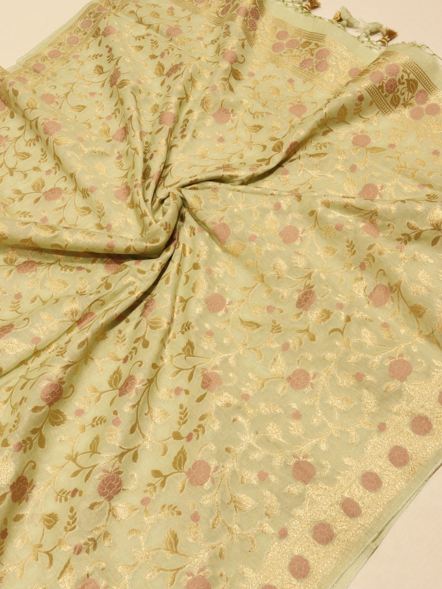 Green Cotton Banarasi suit neckline detail
