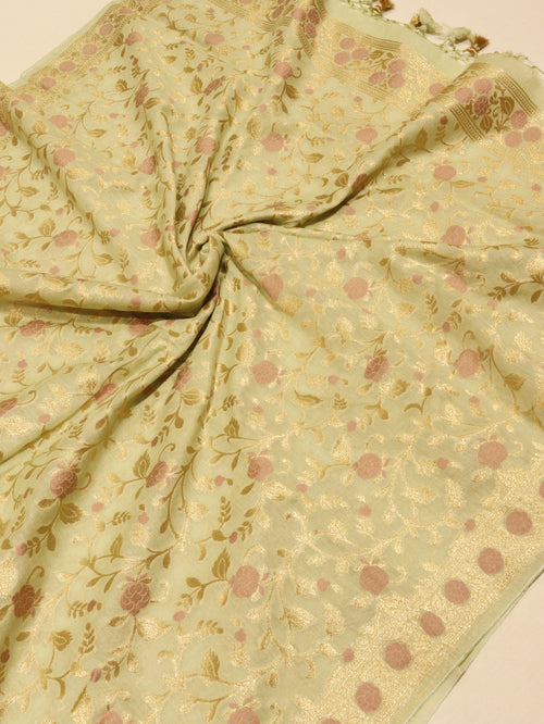 Green Cotton Banarasi suit neckline detail