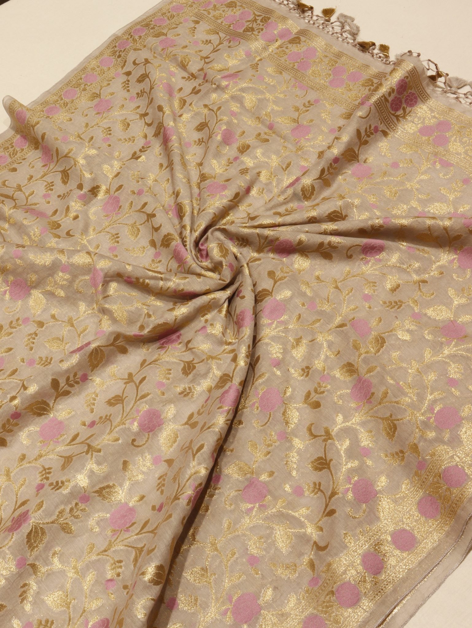 Taupe Cotton Banarasi suit neckline detail