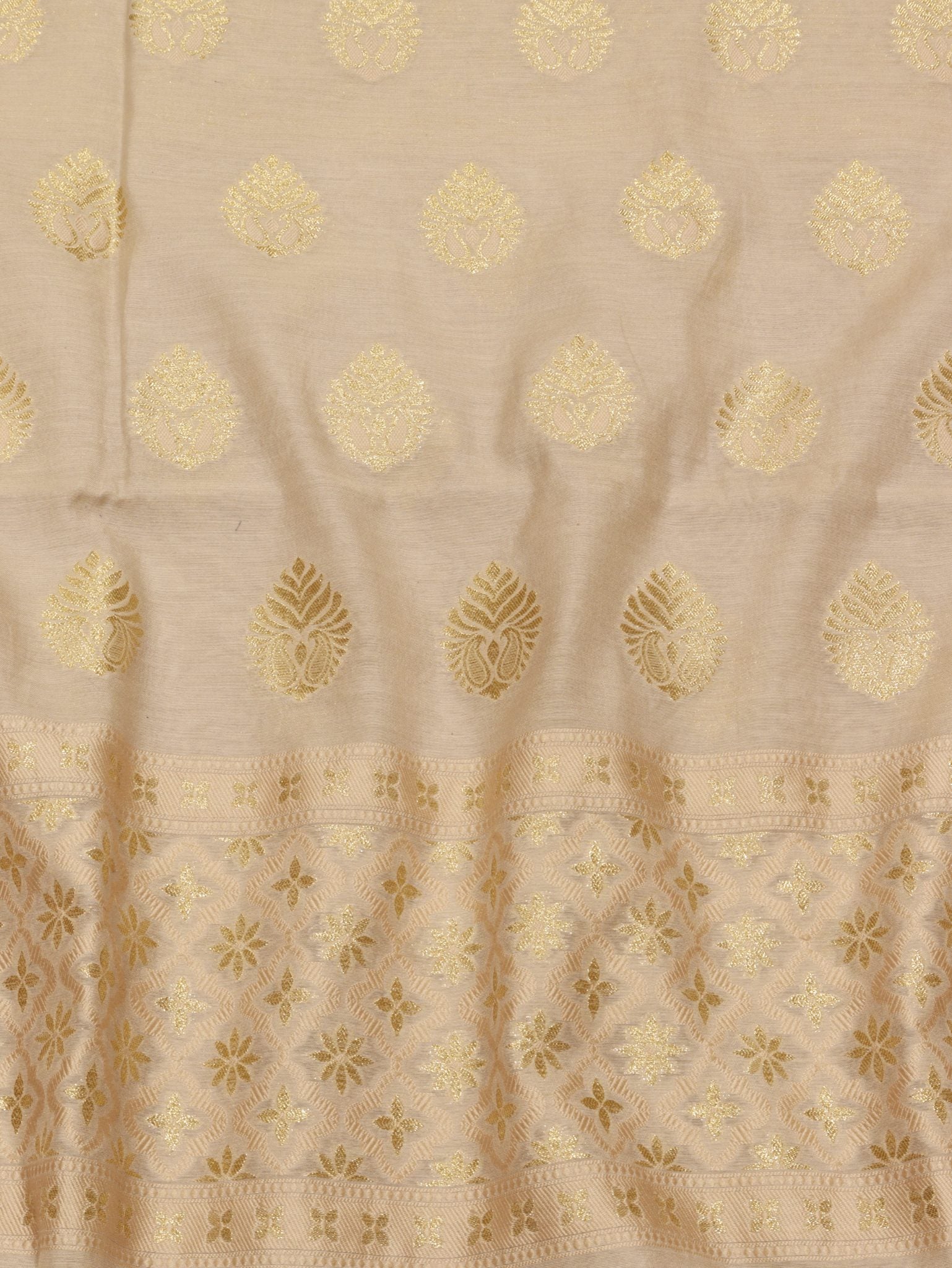 Soft champagne beige Cotton Banarasi suit sleeve detail