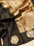 Black Kora Silk Banarasi saree pallu detail