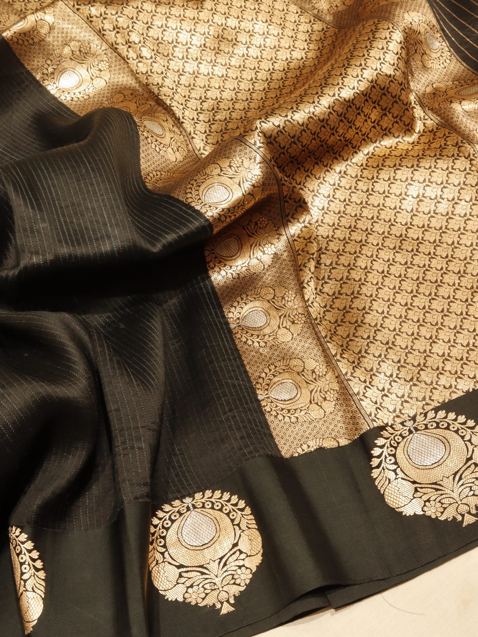 Black Kora Silk Banarasi saree pallu detail