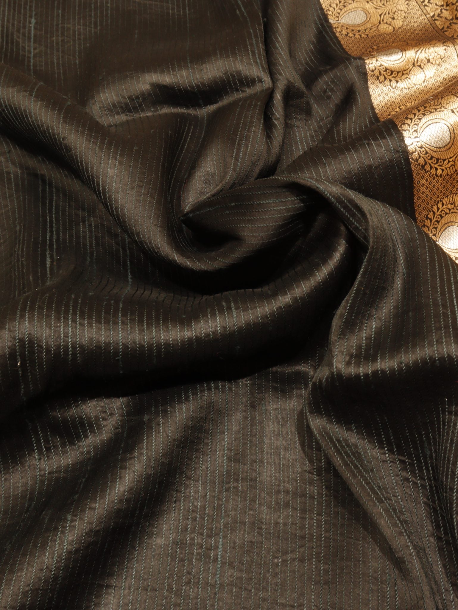 Black Kora Silk Banarasi saree texture detail