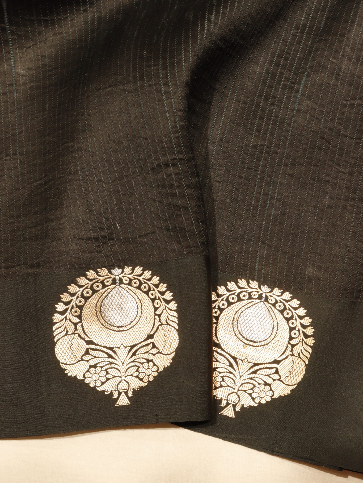 Black Kora Silk Banarasi saree zari work detail