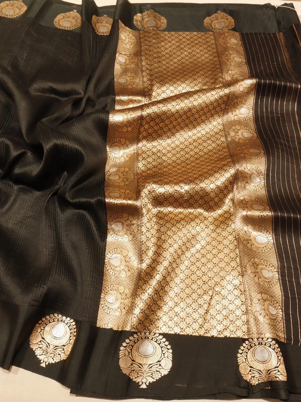 Black Kora Silk Banarasi saree folded view