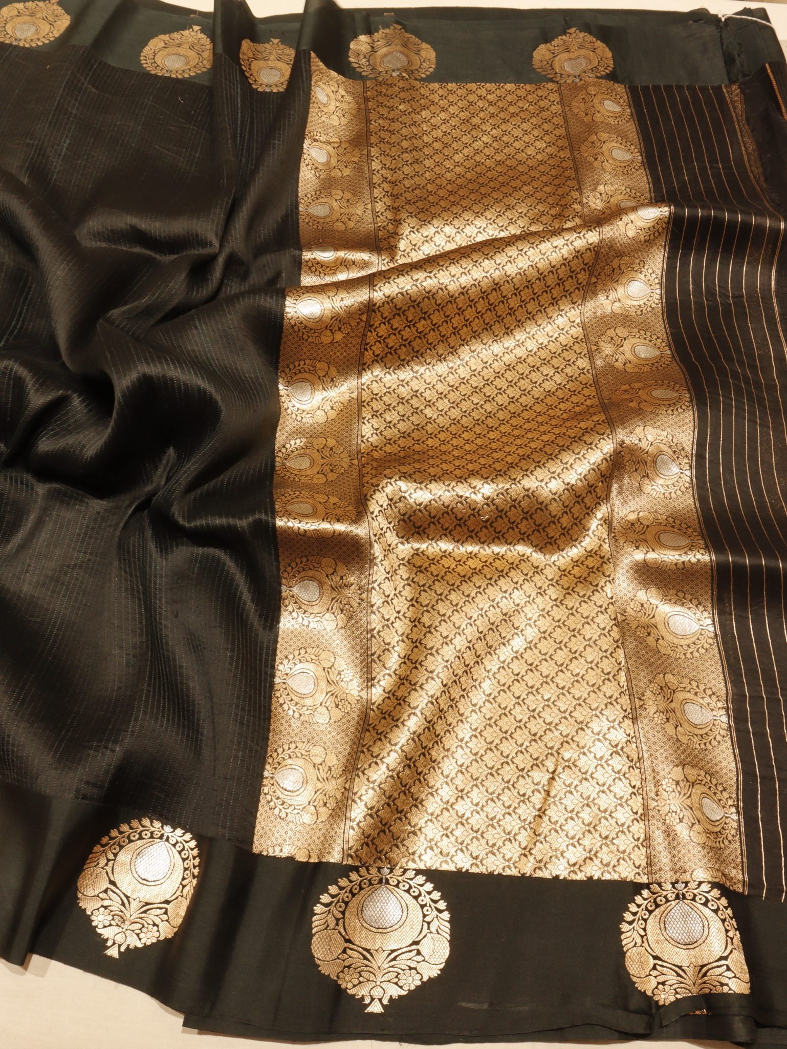 Black Kora Silk Banarasi saree folded view