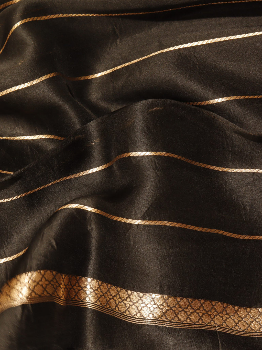 Black Kora Silk Banarasi saree front drape view