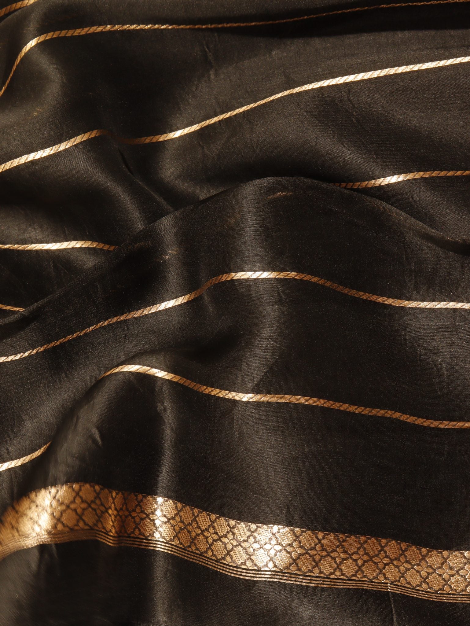 Black Kora Silk Banarasi saree front drape view