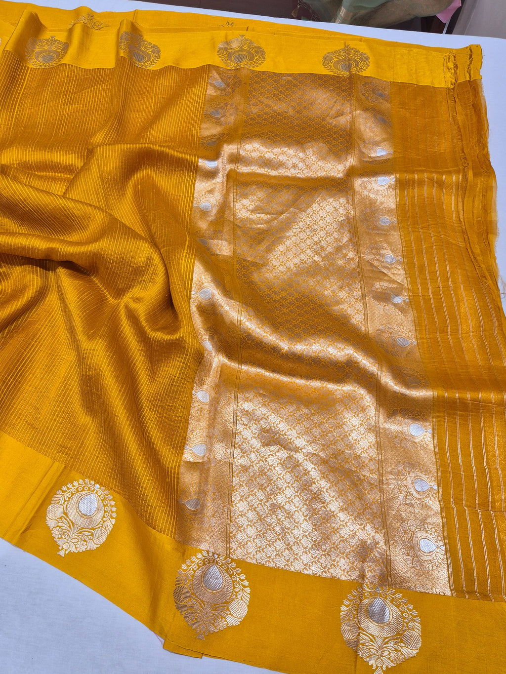 Mustard Yellow Kora Silk Banarasi saree blouse piece