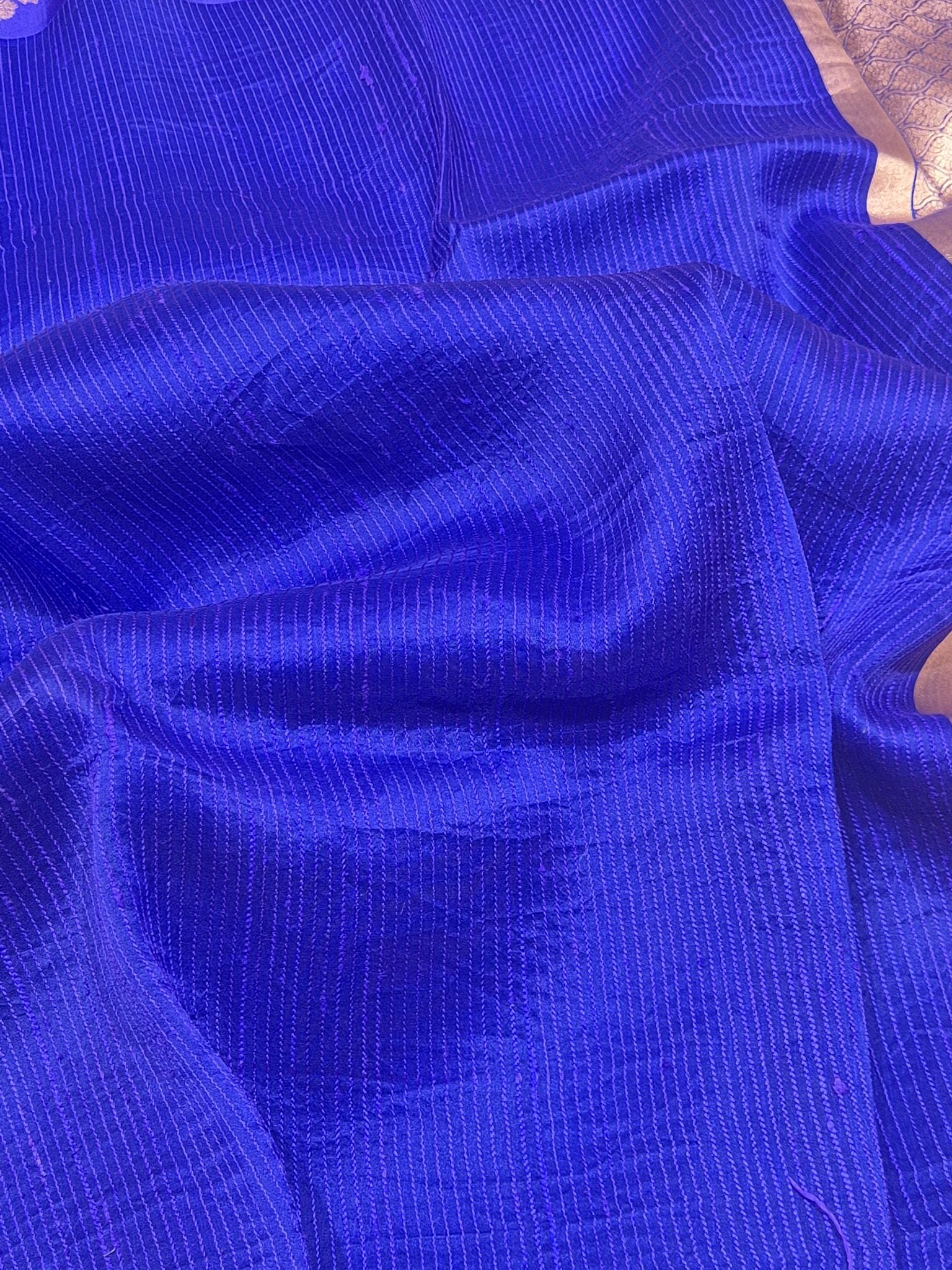 Royal Blue Kora Silk Banarasi saree border closeup