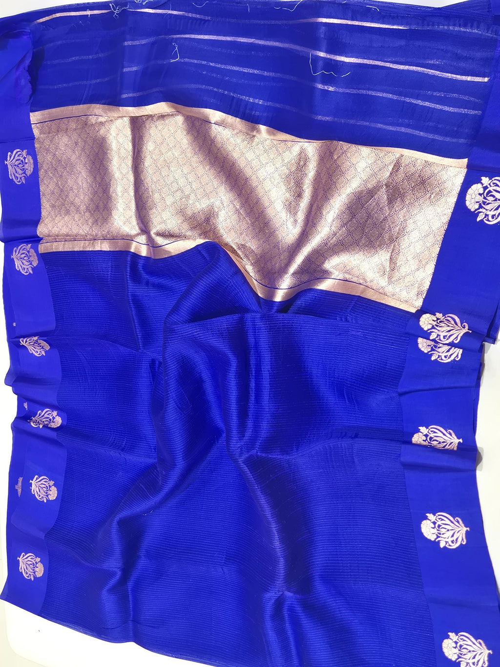Royal Blue Kora Silk Banarasi saree texture detail