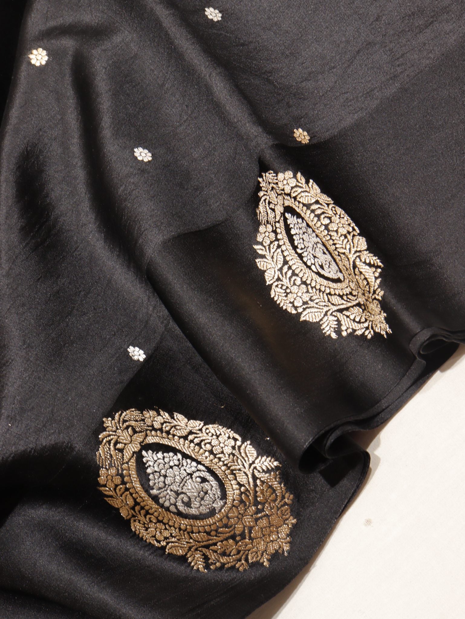 Black Soft Katan Banarasi saree full spread