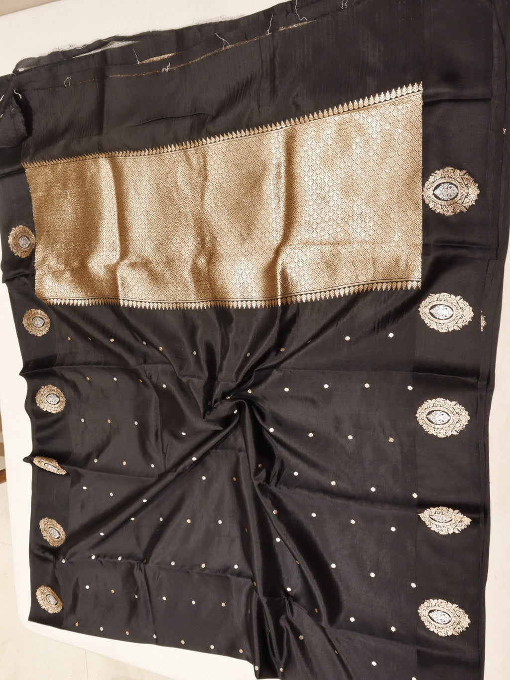 Black Soft Katan Banarasi saree folded view