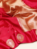 Pink Soft Katan Banarasi saree front drape view