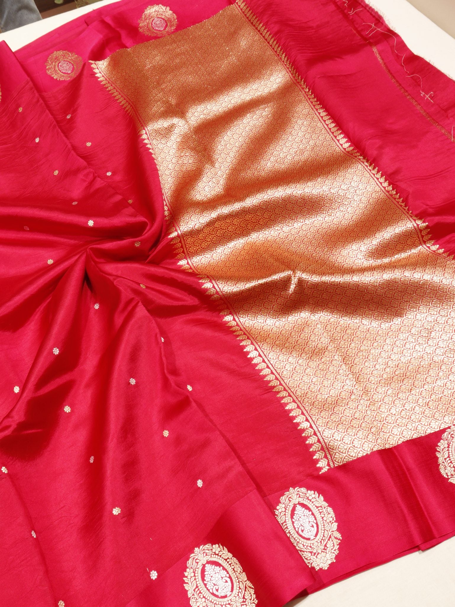 Pink Soft Katan Banarasi saree border closeup
