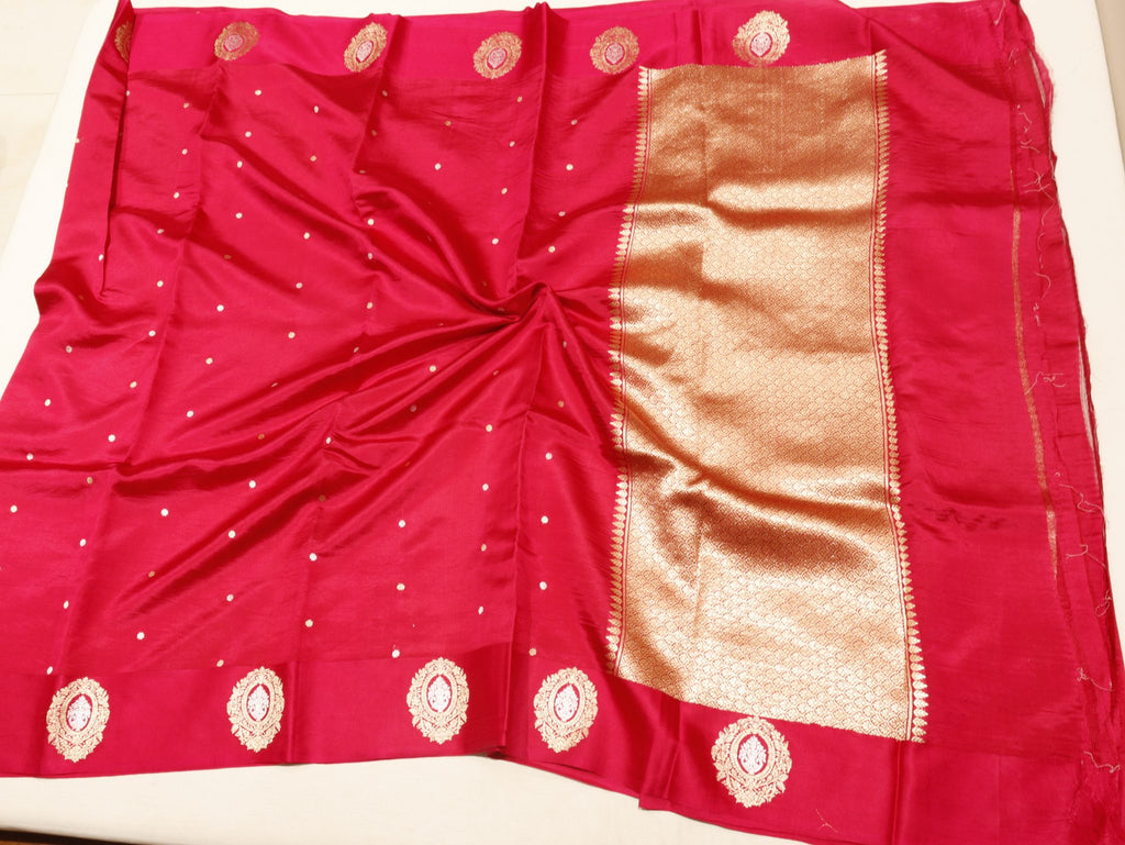 Pink Soft Katan Banarasi saree folded view