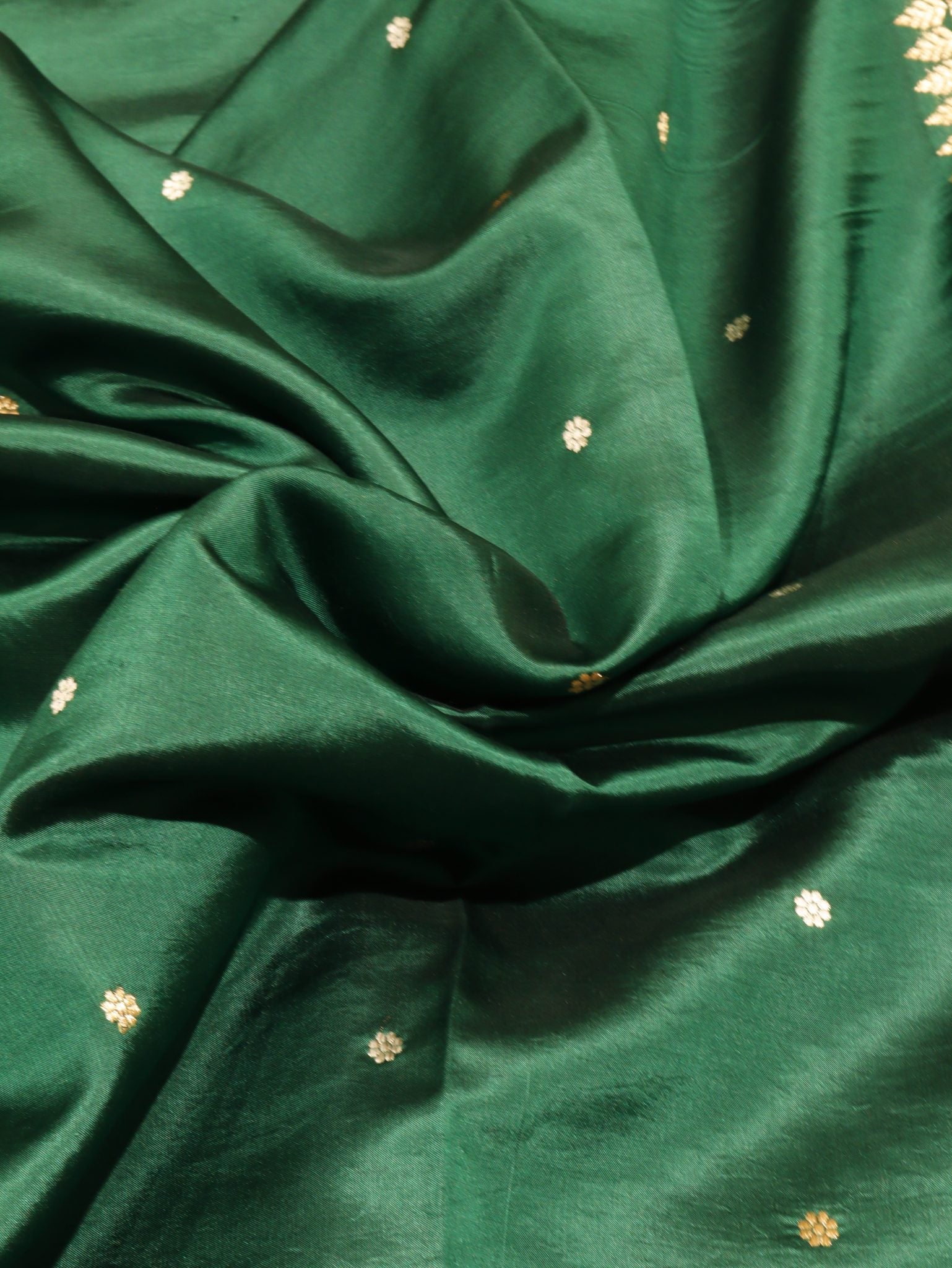 Bottle Green Soft Katan Banarasi saree blouse piece