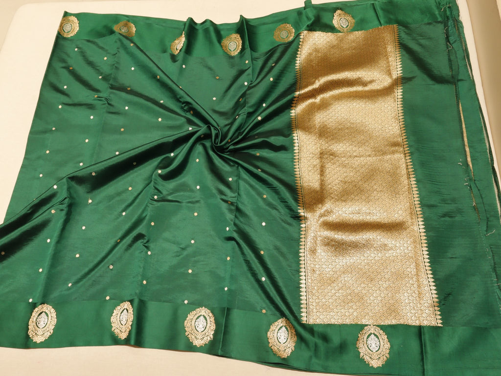 Bottle Green Soft Katan Banarasi saree folded view