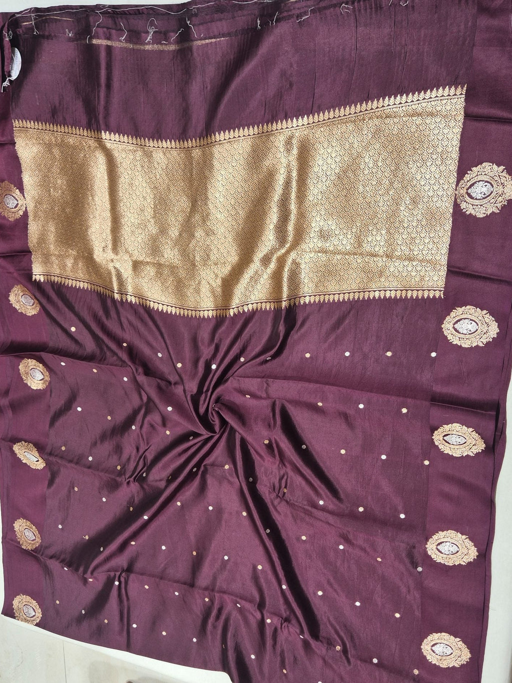 Wine Soft Katan Banarasi saree texture detail