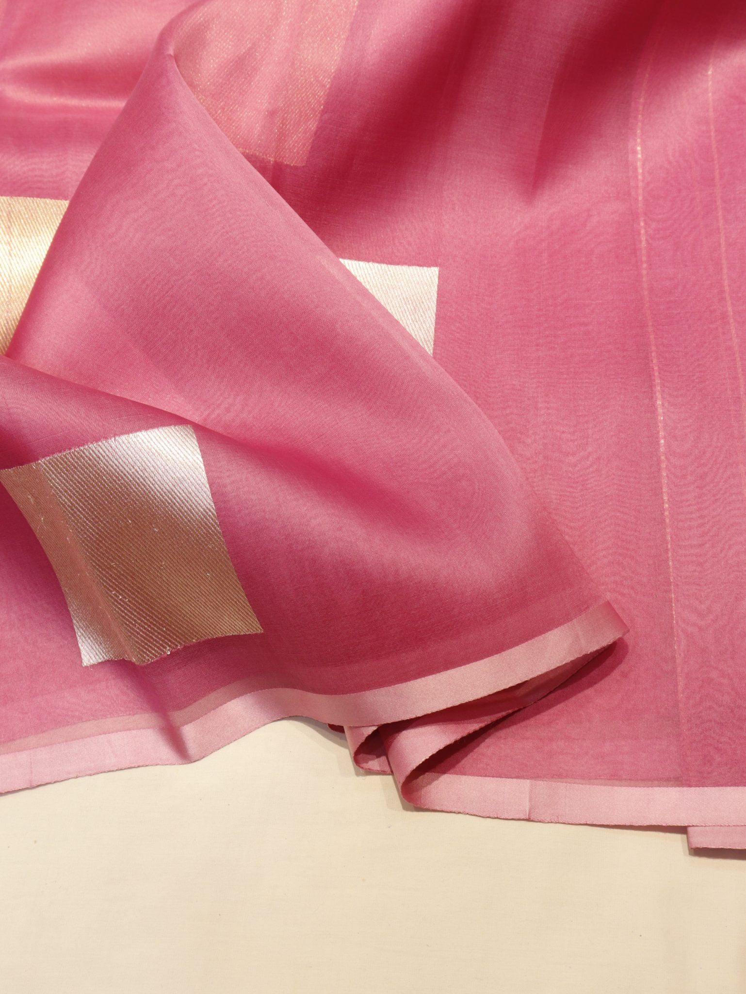 Ombre - Light Coffee, Pink Kora Silk Banarasi saree folded view
