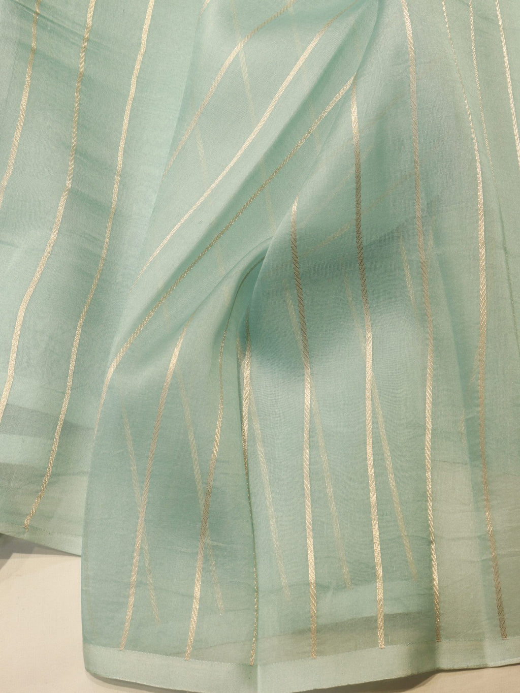 Ombre - soft peach, mint blu Kora Silk Banarasi saree zari work detail