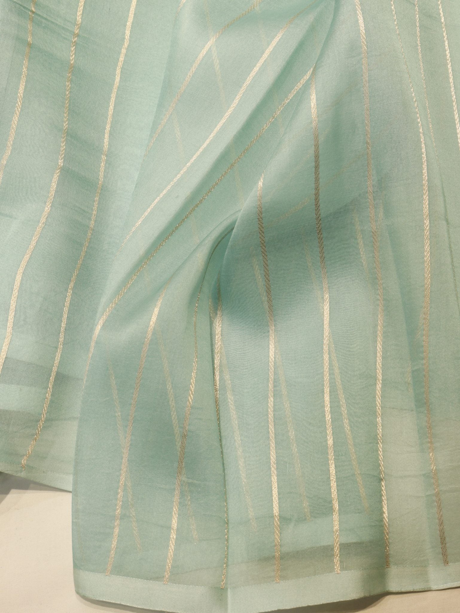 Ombre - soft peach, mint blu Kora Silk Banarasi saree zari work detail