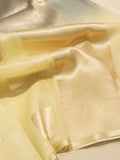 Ombre - Ice grey, Butter Yellow Kora Silk Banarasi saree pallu detail
