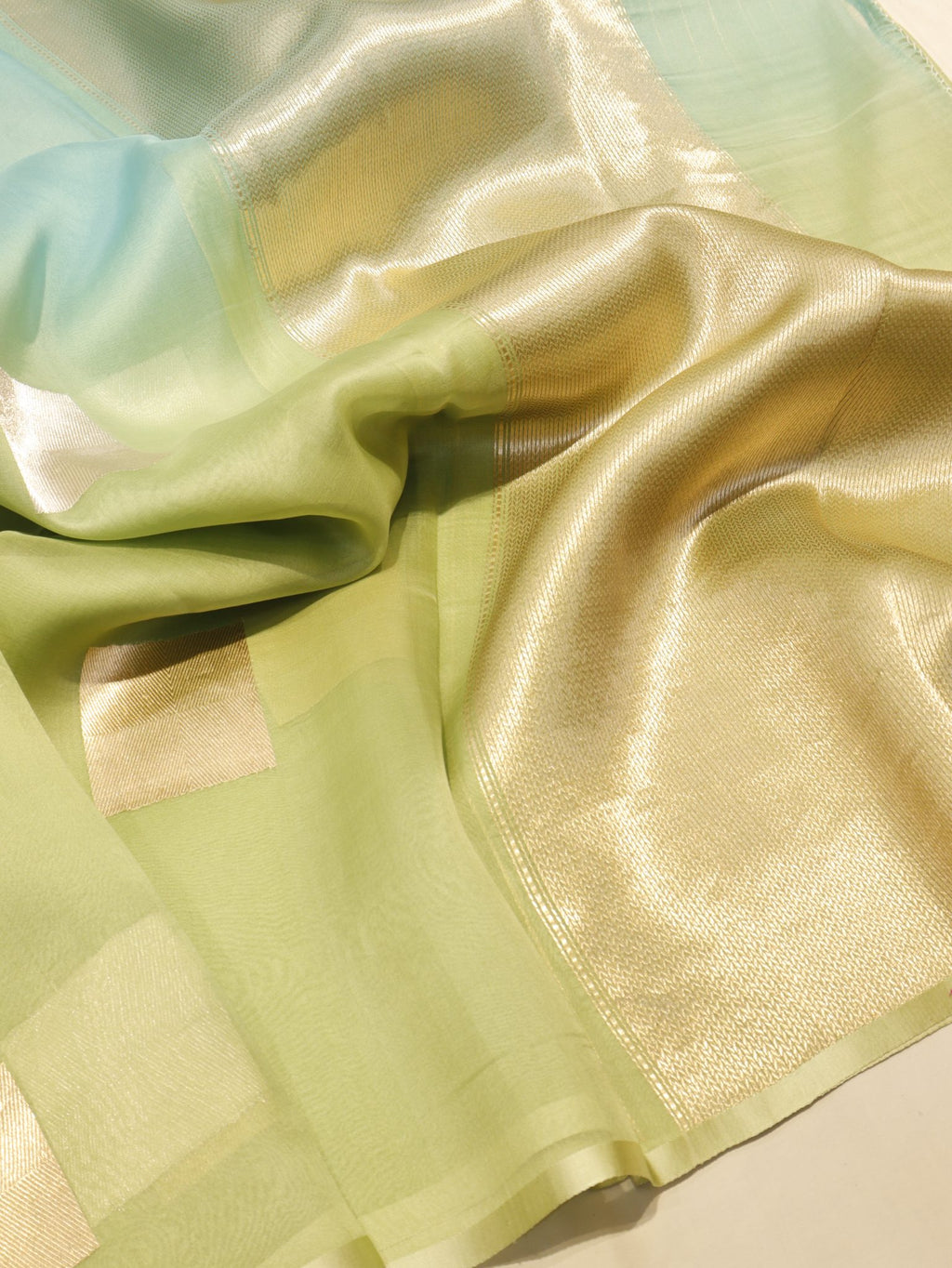 Ombre - Green, Blue Kora Silk Banarasi saree pallu detail