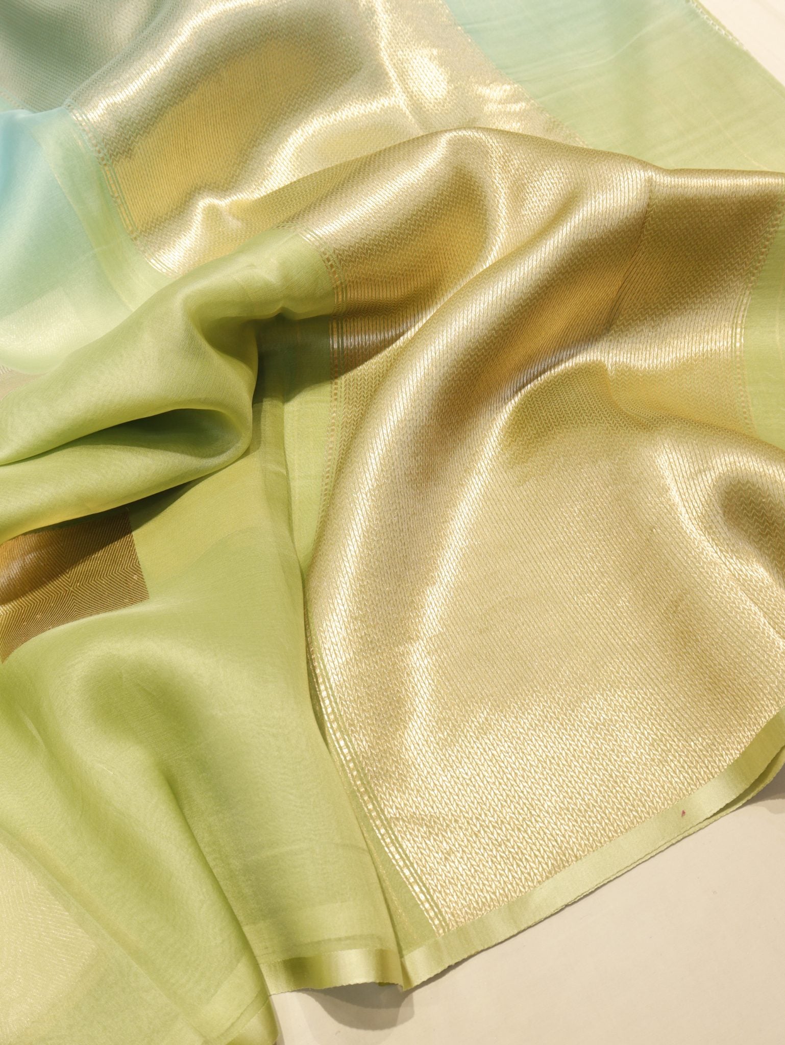 Ombre - Green, Blue Kora Silk Banarasi saree border closeup