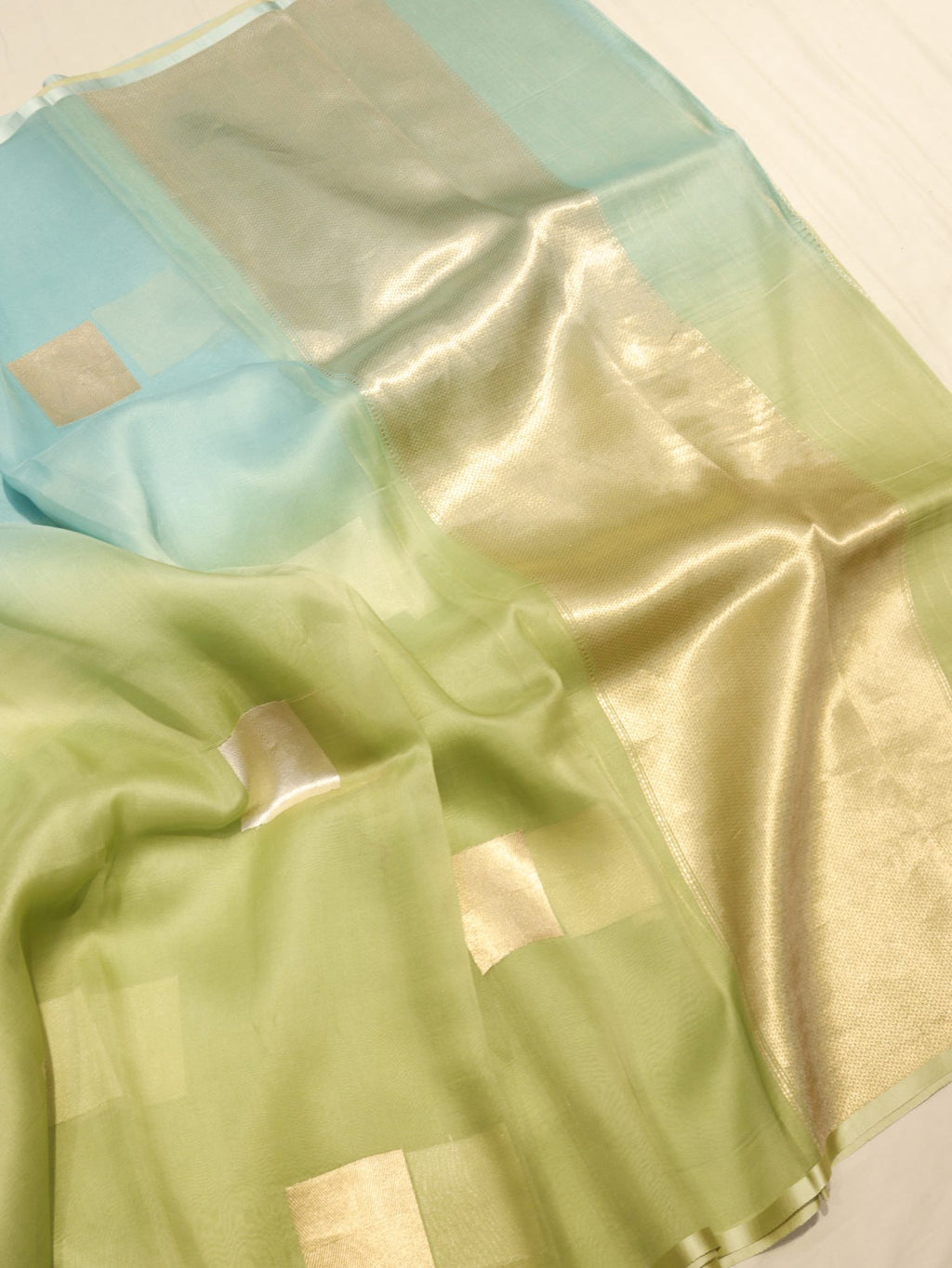 Ombre - Green, Blue Kora Silk Banarasi saree full spread