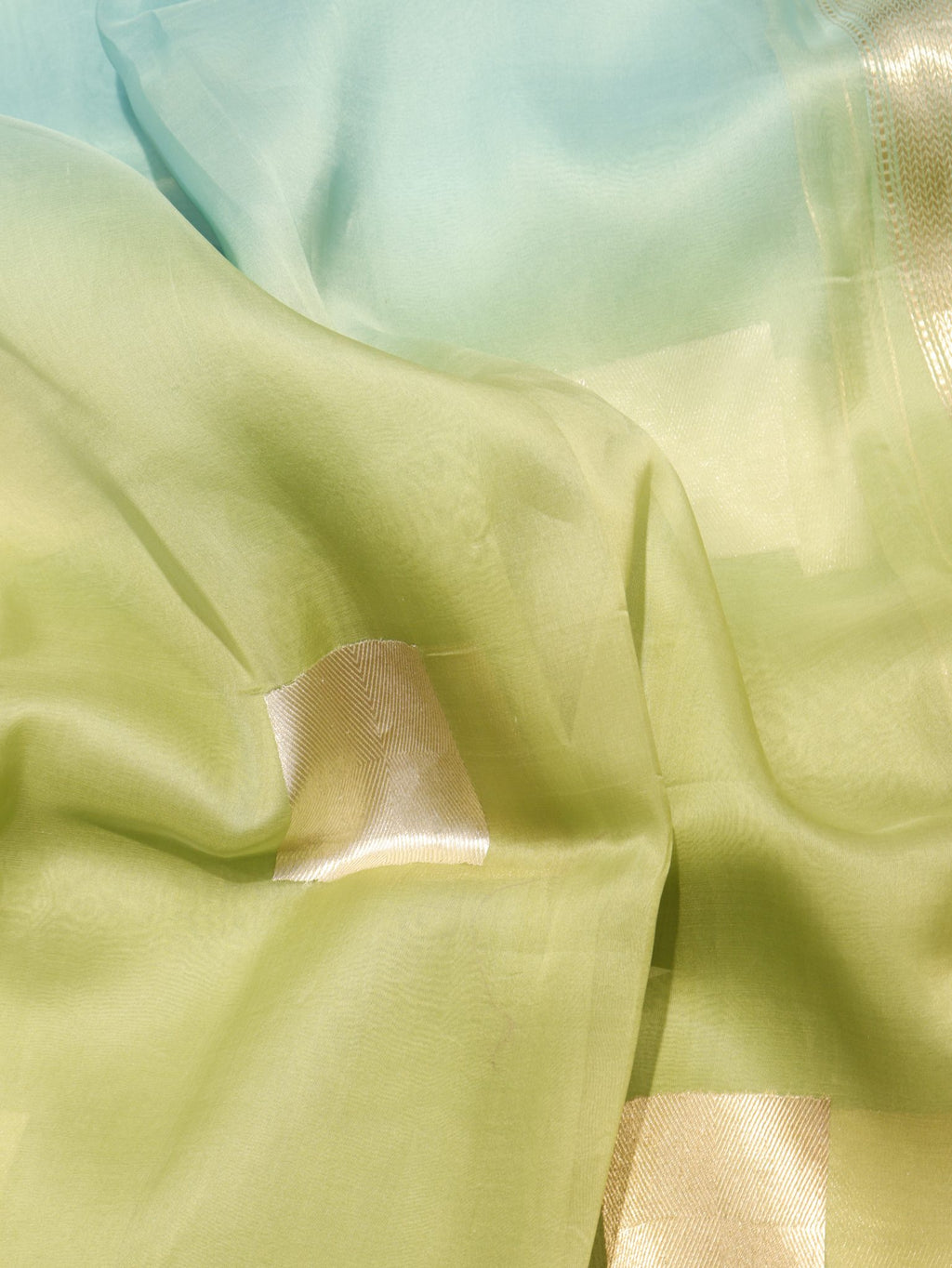 Ombre - Green, Blue Kora Silk Banarasi saree texture detail