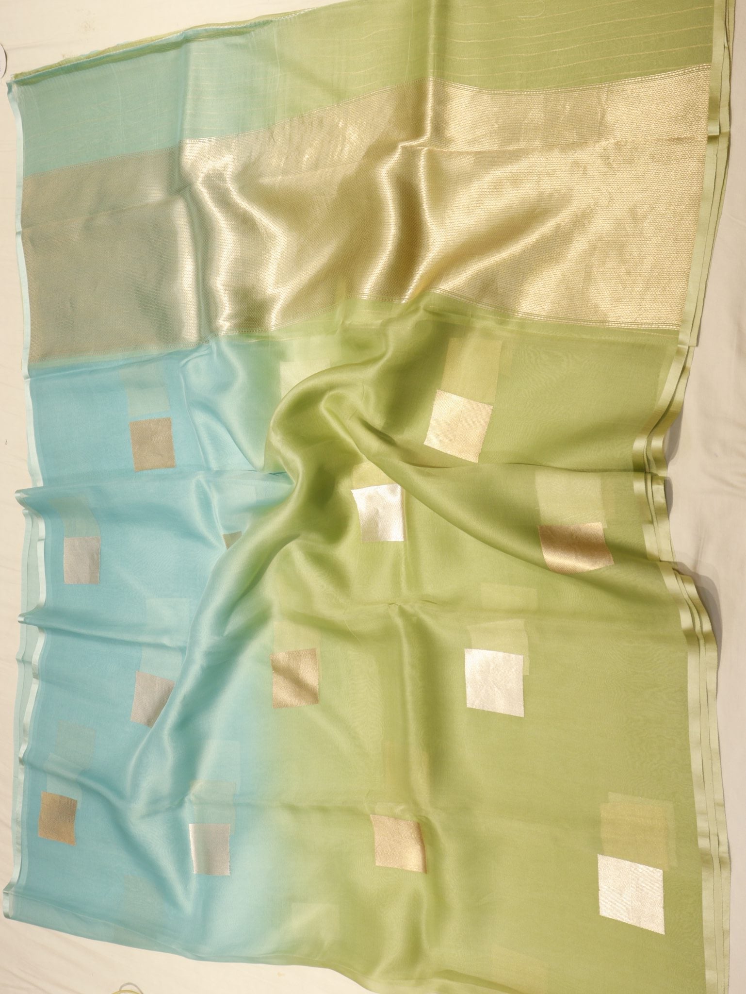 Ombre - Green, Blue Kora Silk Banarasi saree border closeup