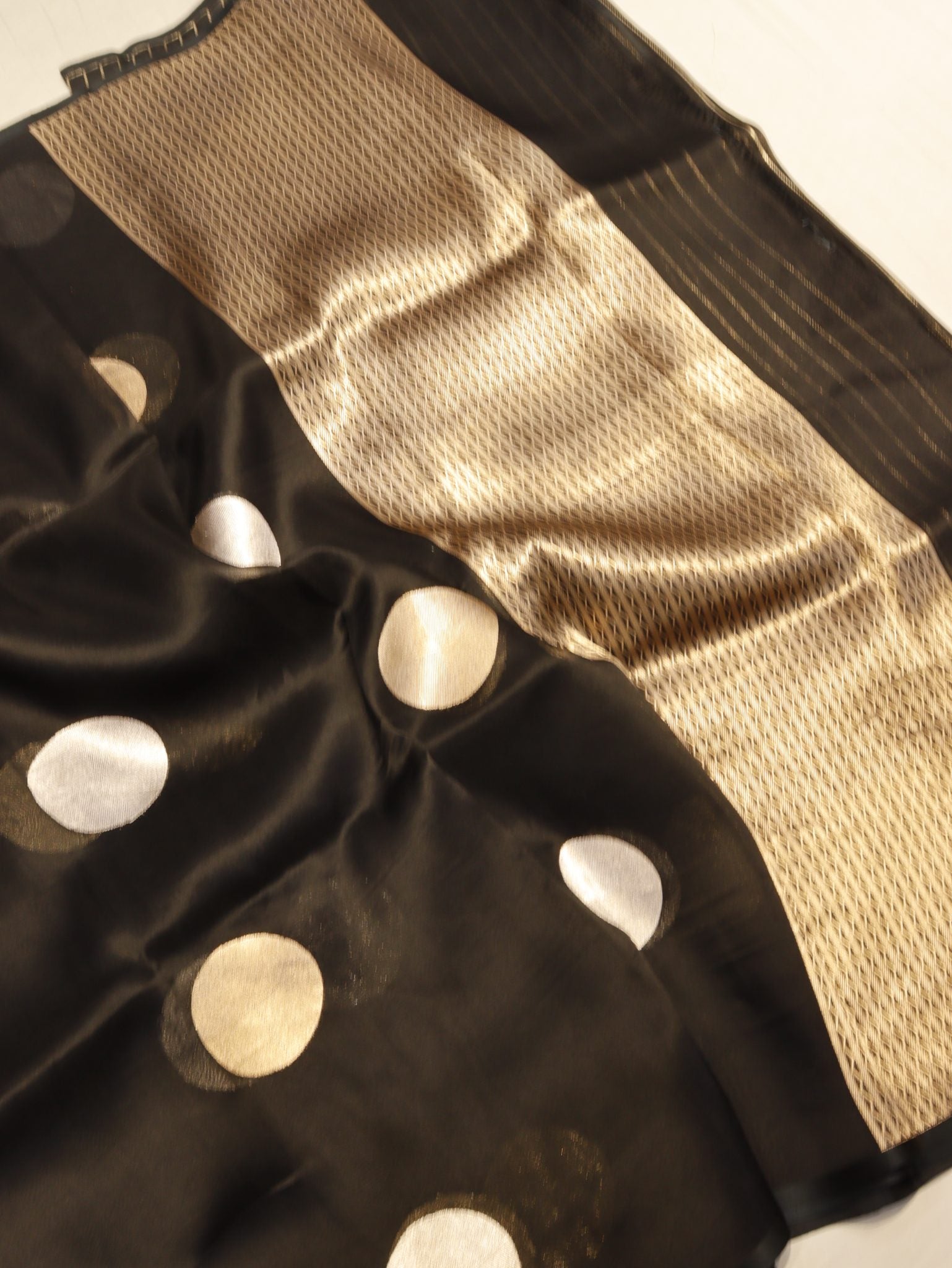 Black Kora Silk Banarasi saree pallu detail