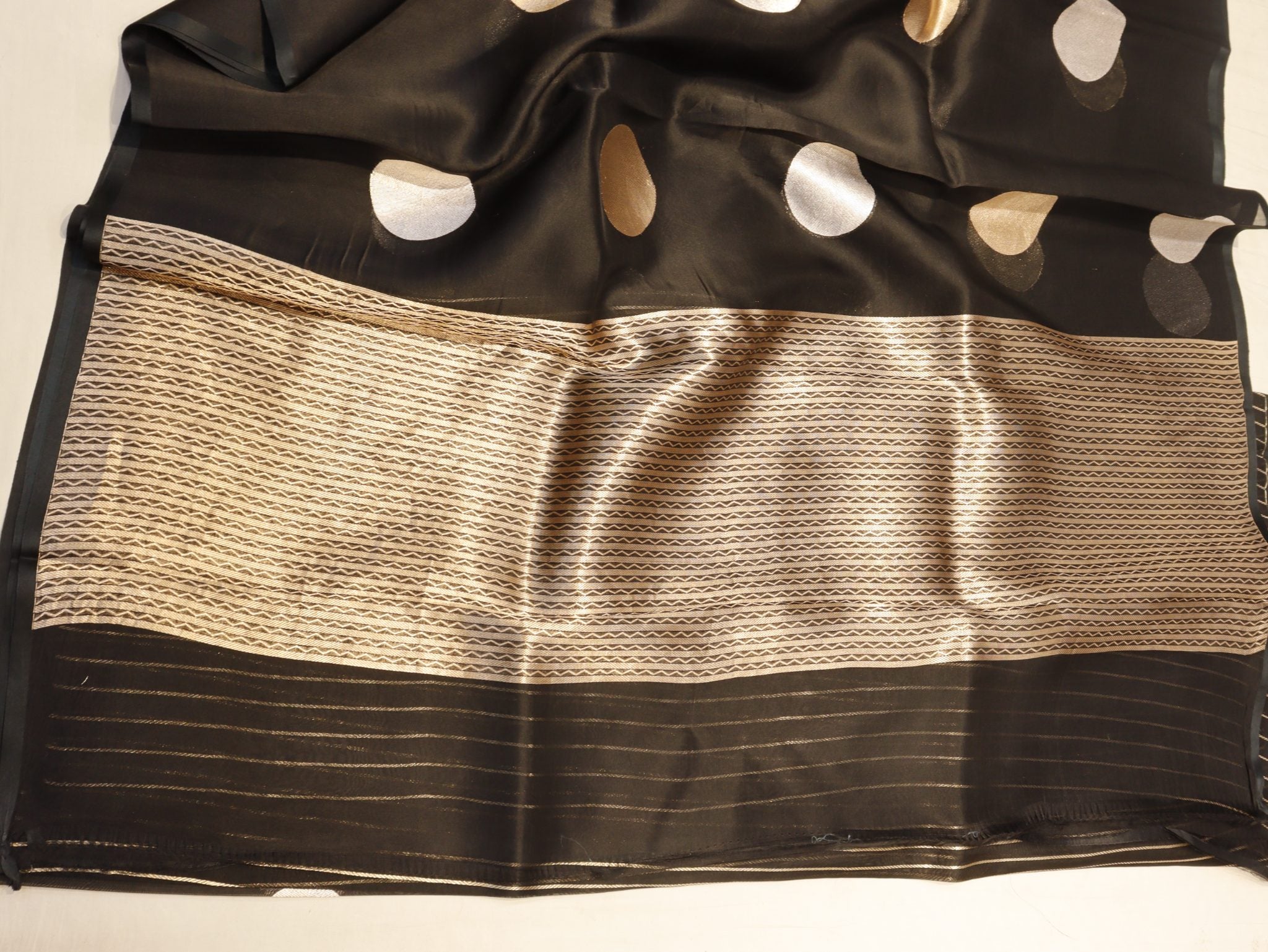 Black Kora Silk Banarasi saree full spread