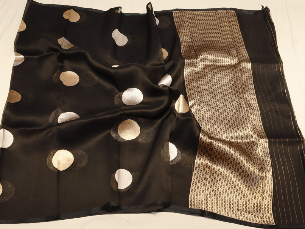 Black Kora Silk Banarasi saree zari work detail
