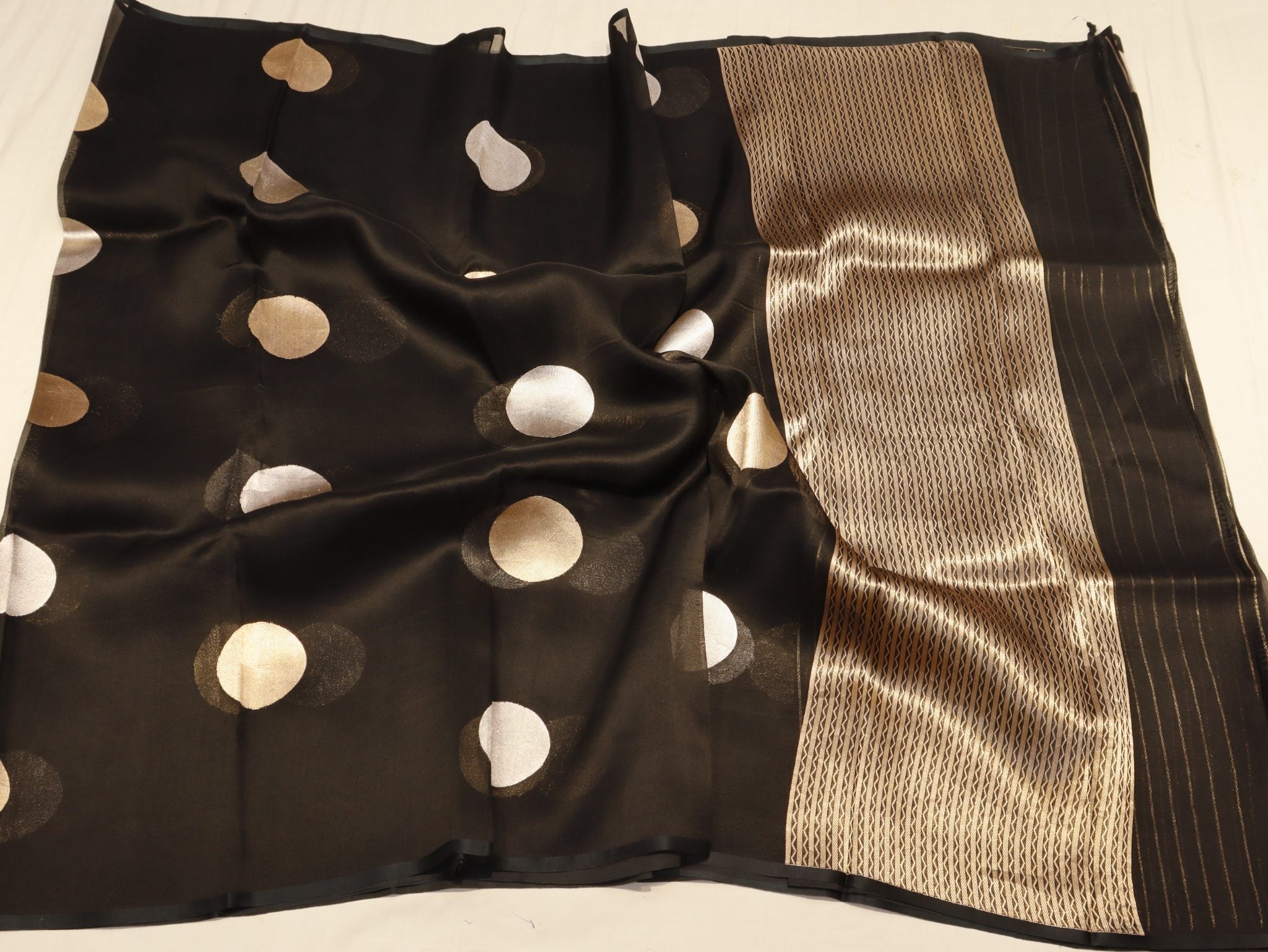 Black Kora Silk Banarasi saree zari work detail