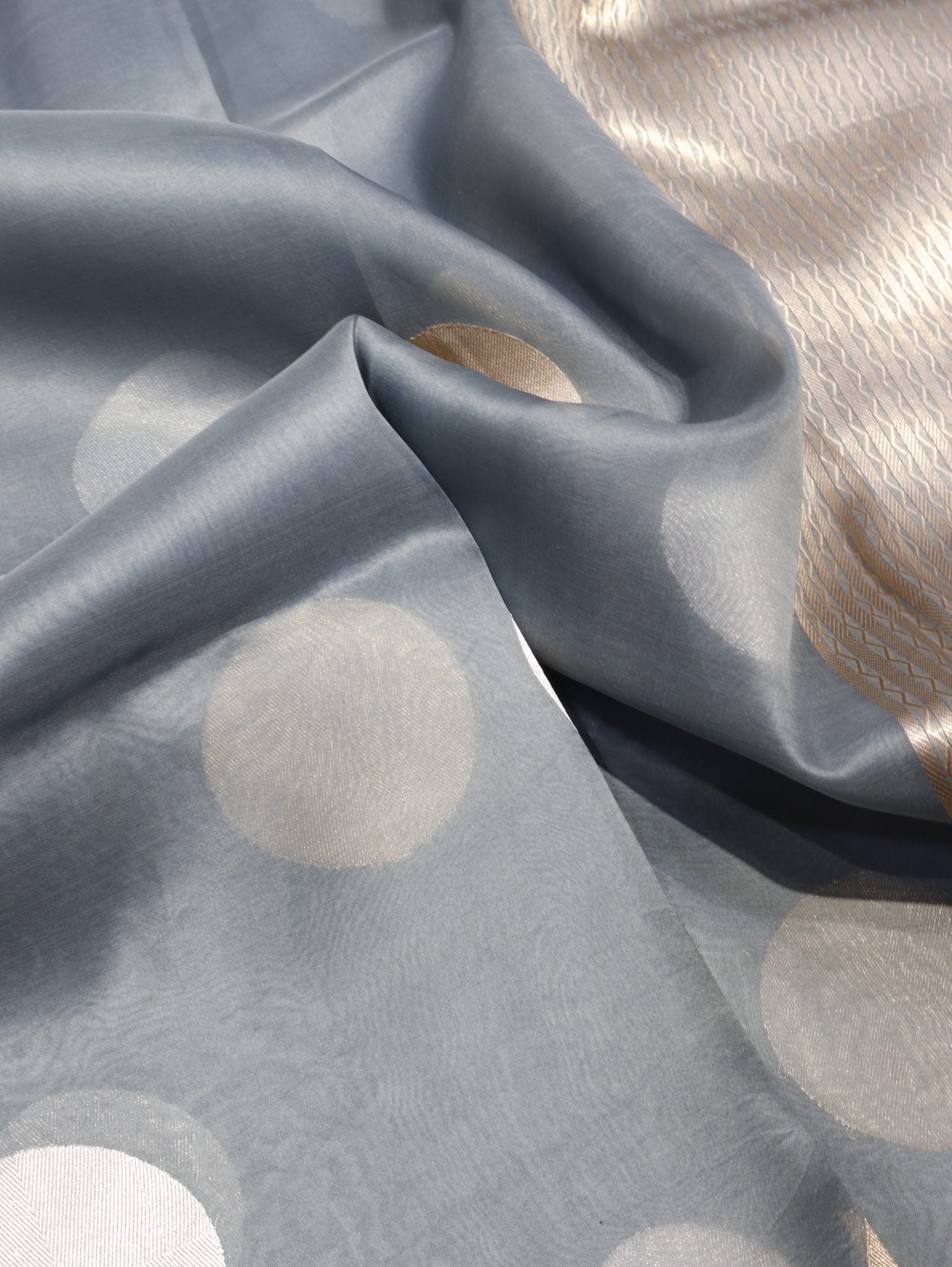 Greyish Silver Kora Silk Banarasi saree blouse piece