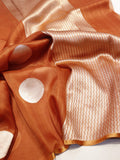Rust Orange Kora Silk Banarasi saree front drape view