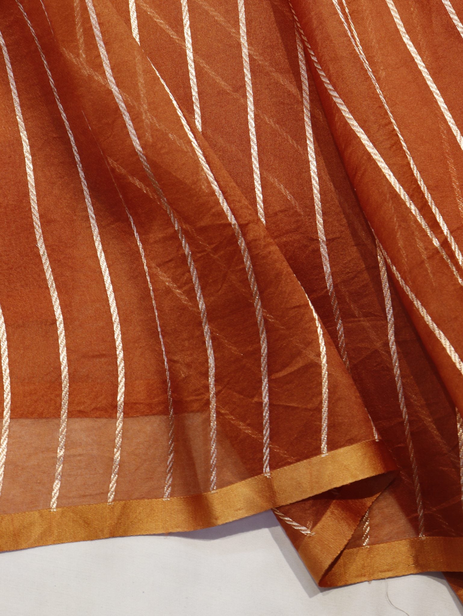 Rust Orange Kora Silk Banarasi saree texture detail