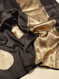 Black Soft Katan Banarasi saree front drape view