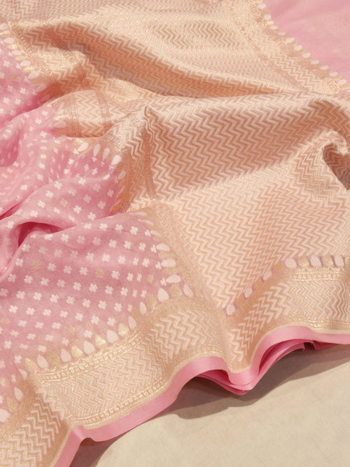 Baby Pink Cotton Banarasi saree pallu detail