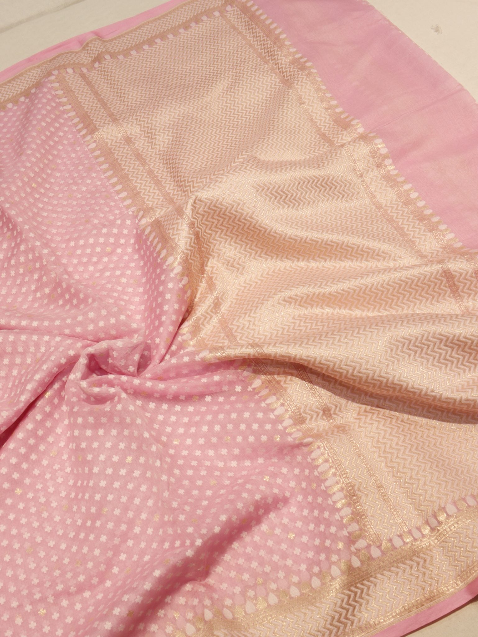 Baby Pink Cotton Banarasi saree blouse piece
