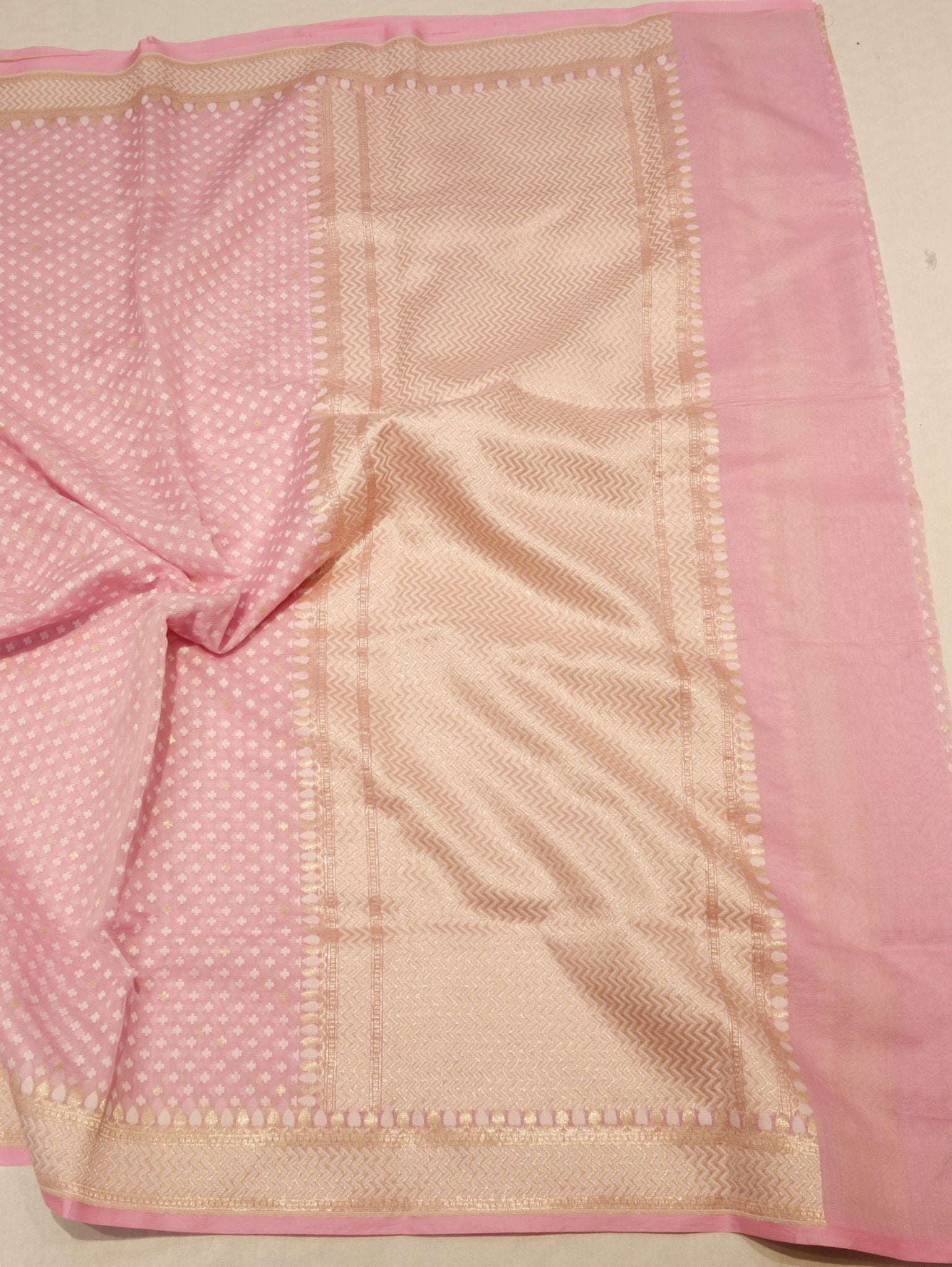 Baby Pink Cotton Banarasi saree zari work detail
