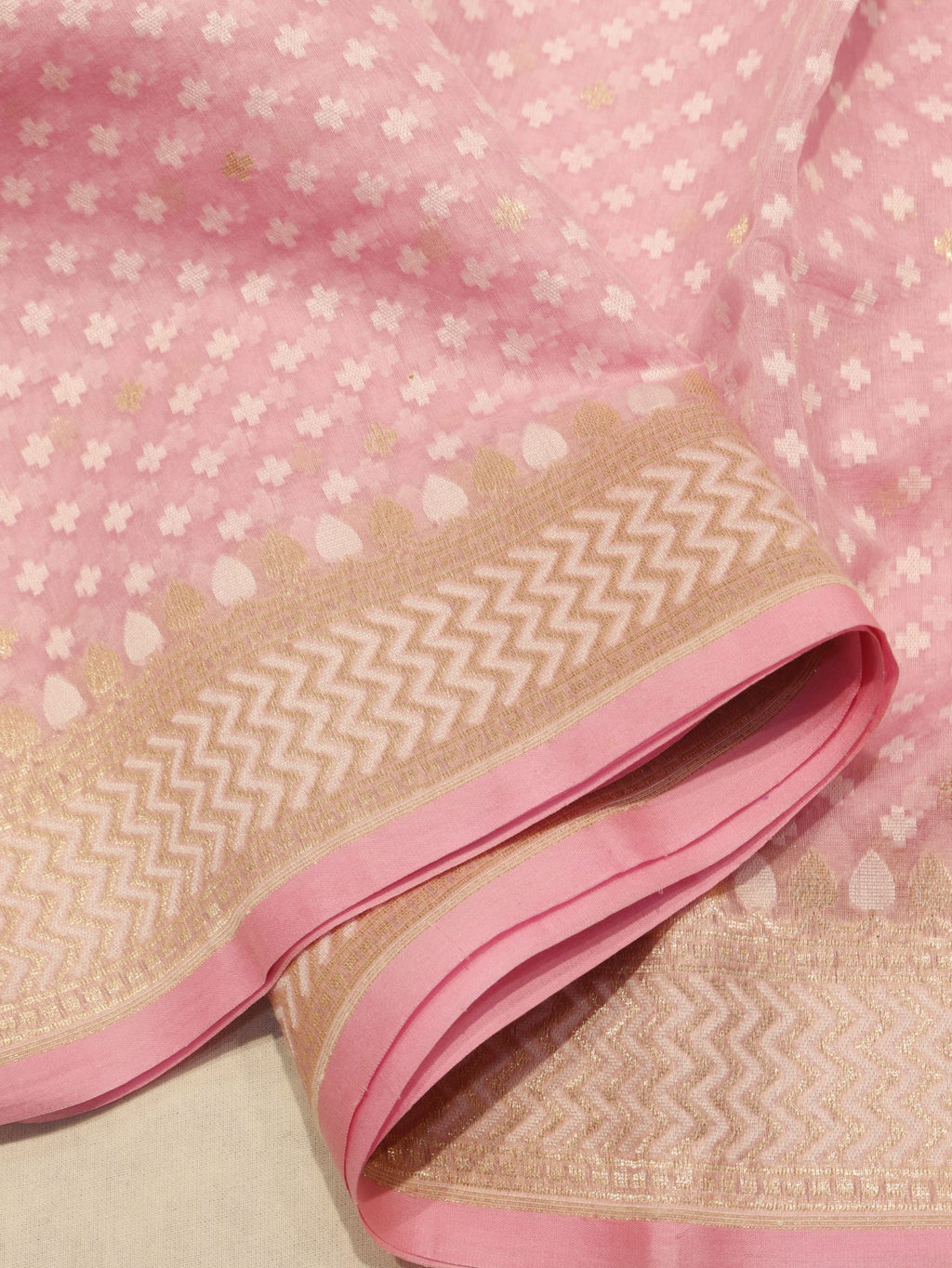 Baby Pink Cotton Banarasi saree folded view