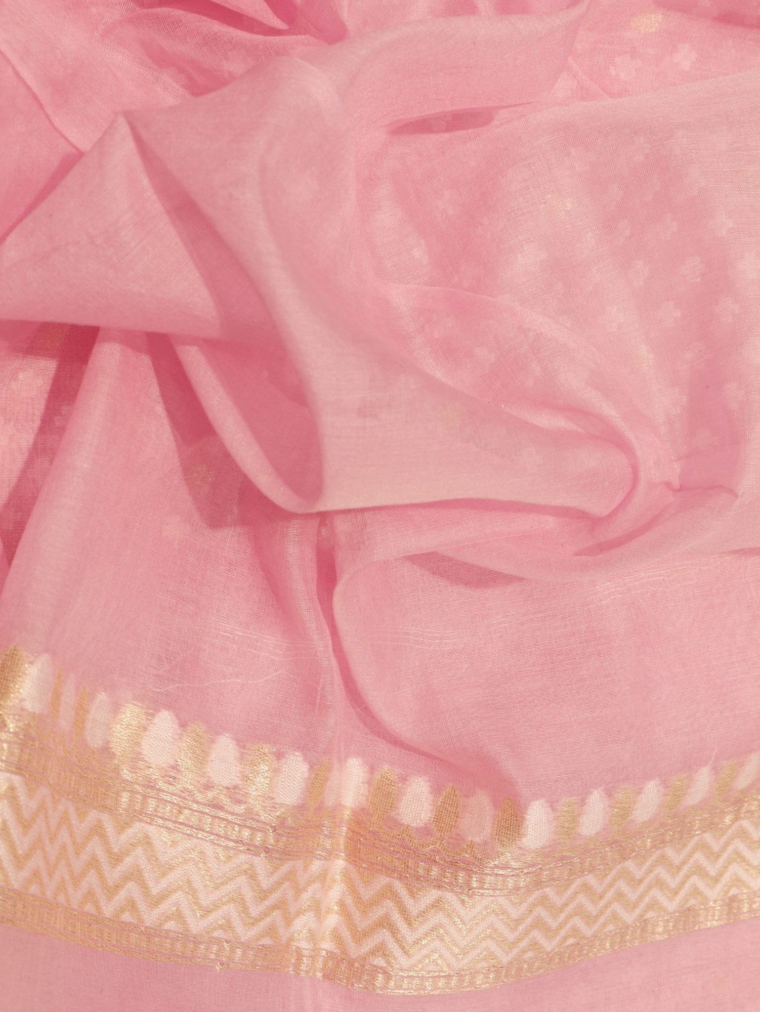 Baby Pink Cotton Banarasi saree front drape view