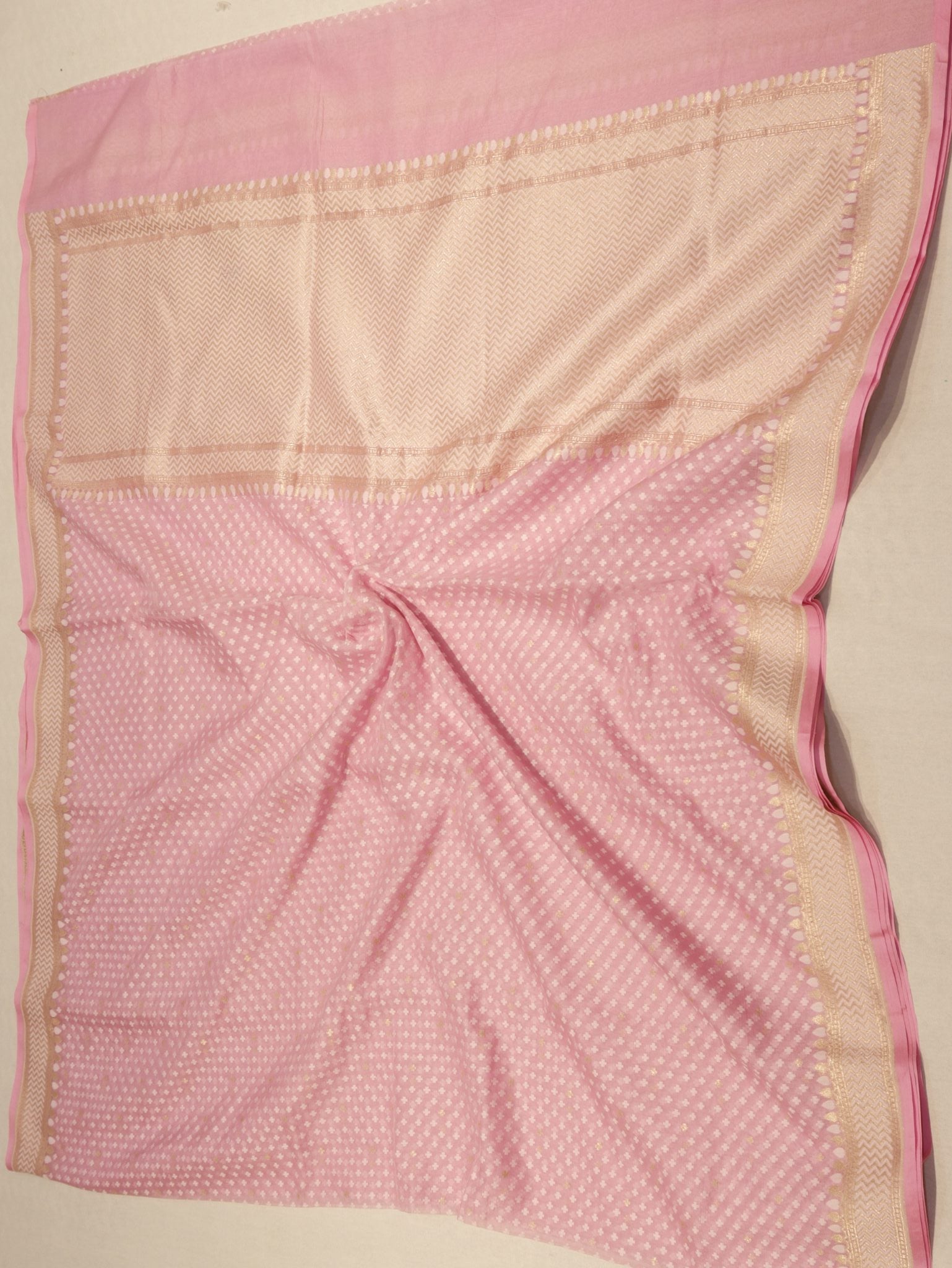 Baby Pink Cotton Banarasi saree pallu detail