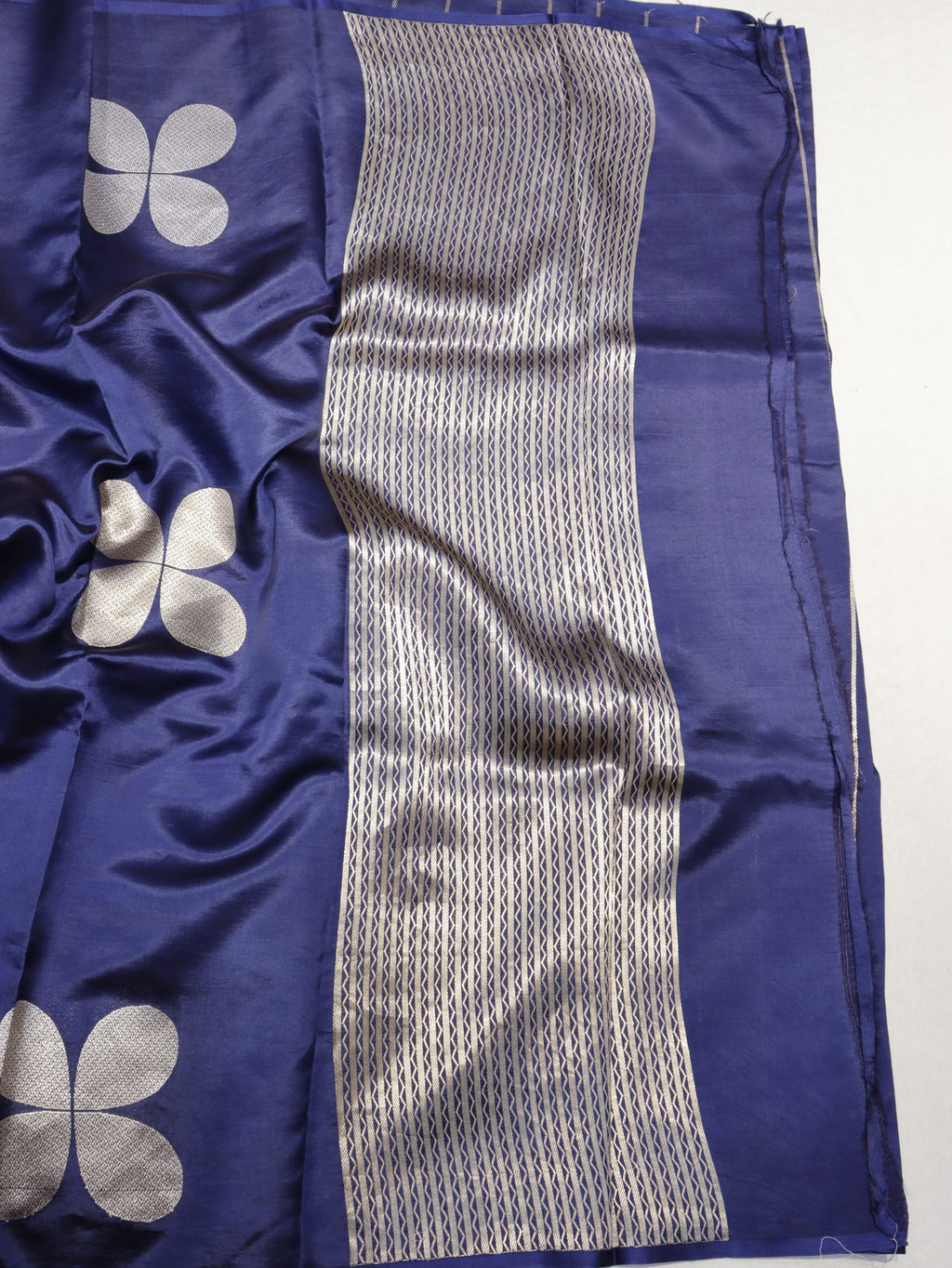 Navy Blue Soft Katan Banarasi saree texture detail