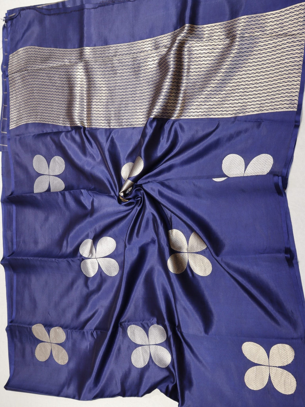 Navy Blue Soft Katan Banarasi saree folded view